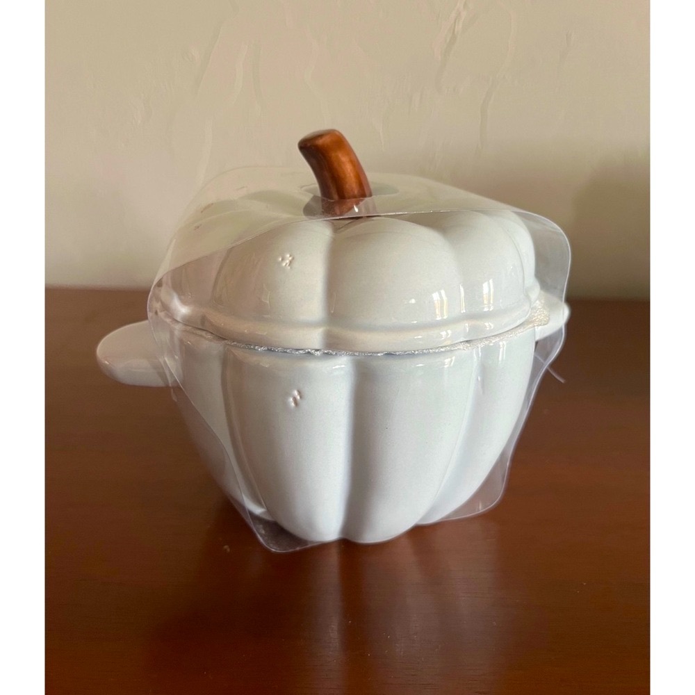💙Light Baby Blue Festive Fall Thanksgiving Pumpkin Ceramic Casserole Cocotte💙 - Picture 4 of 8